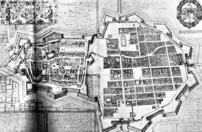 Carte de Nancy en 1611 établie par Claude de La Ruelle, maître des cérémonies du duc Henri II