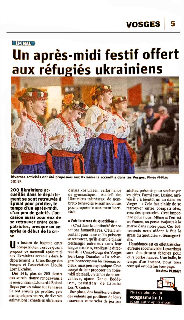 Février 2023 : Journée de rencontre organisée par la Croix Rouge - Article presse : Vosges Matin